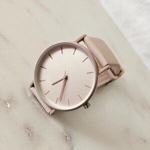 Dusty Pink Large Face Steel Case Watch with Matching Rubber Strap